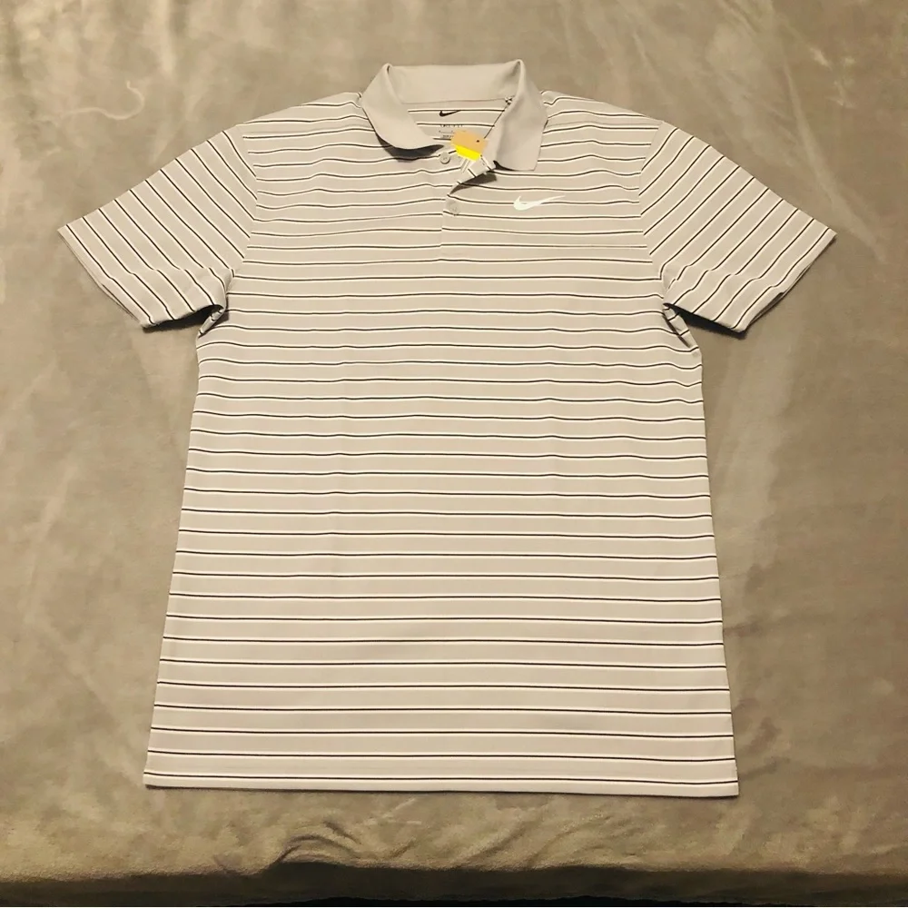 Nike Dri-FIT Mens Golf Polo Shirt Striped Gray Athletic‎ Fit Small